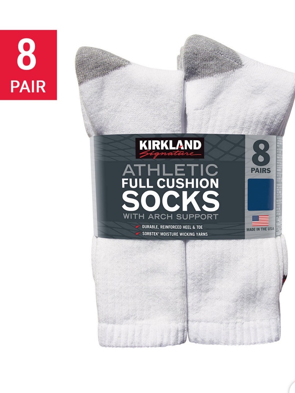 Kirkland Signature Men’s Athletic Socks 8 pairs White